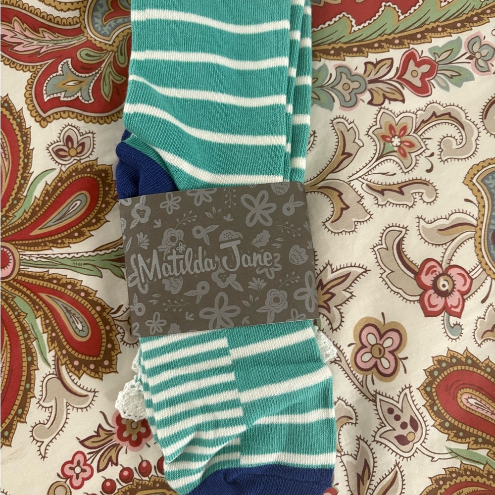 Matilda Jane Aqua and Navy Striped Socks NWT